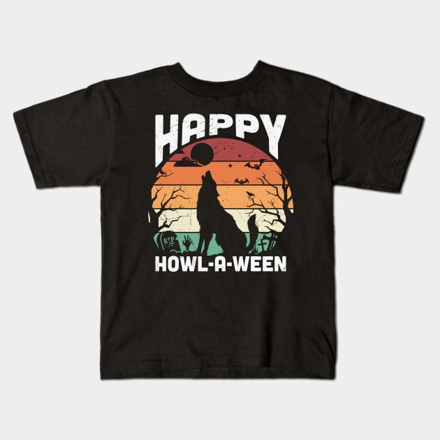 Happy Howl-O-Ween Kids T-Shirt by MZeeDesigns